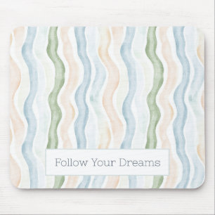 Blue Cream Green Wavy Stripes Mouse Mat