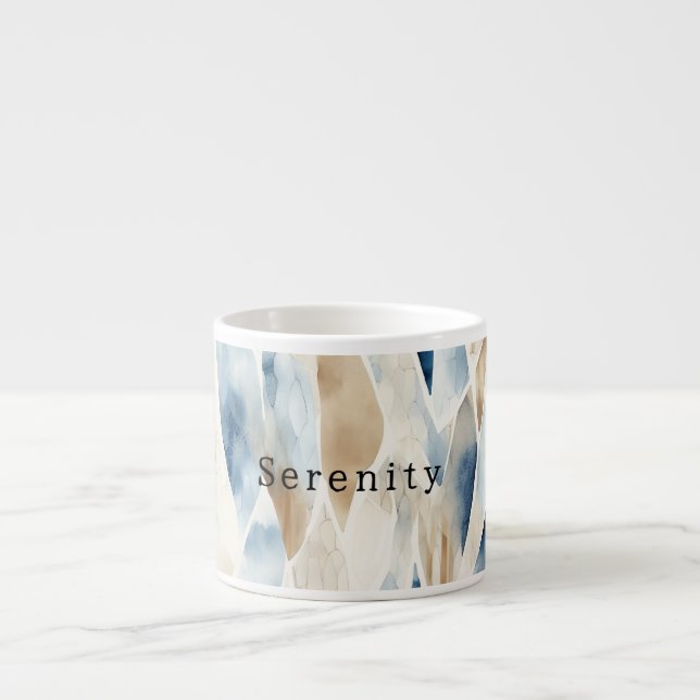 Blue Cream Ivory Abstract Beach  Espresso Cup (Front)