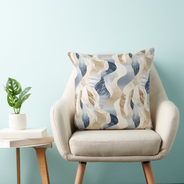 Blue Cream Ivory Abstract Waves Beach  Cushion (Chair)