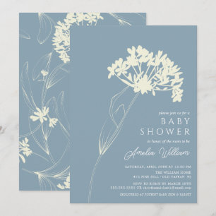 Blue & Cream Modern Floral Baby Shower Invitation