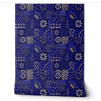 Blue & Cream Ornamental Wallpaper