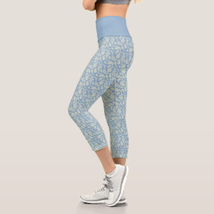 Blue-Cream Paisley Pattern High Waisted Capris