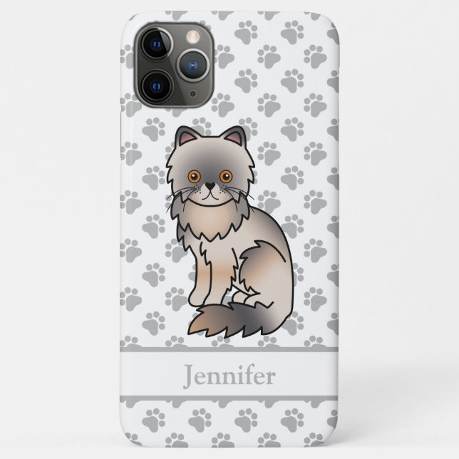Blue Cream Persian Cute Cartoon Cat & Name Case-Mate iPhone Case (Back)