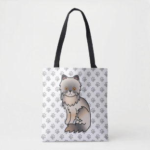 Blue Cream Persian Cute Cartoon Cat & Paws Tote Bag