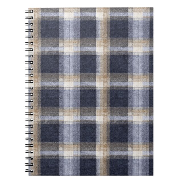 Blue Cream Plaid Stripes Notebook (Front)
