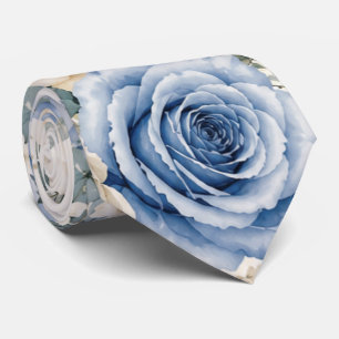 Blue & Cream Rose Floral Wedding Groom’s Tie