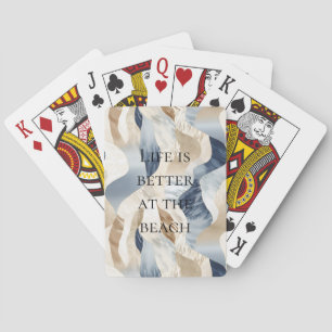 Blue Cream Sand Ivory Abstract Waves Beach Playing Cards