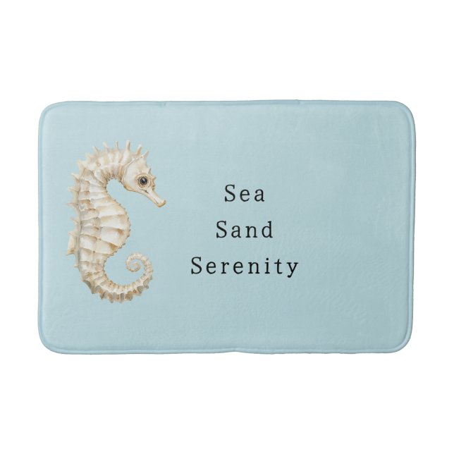 Blue Cream Sea Horses Ocean Bridal Shower Bath Mat (Front)