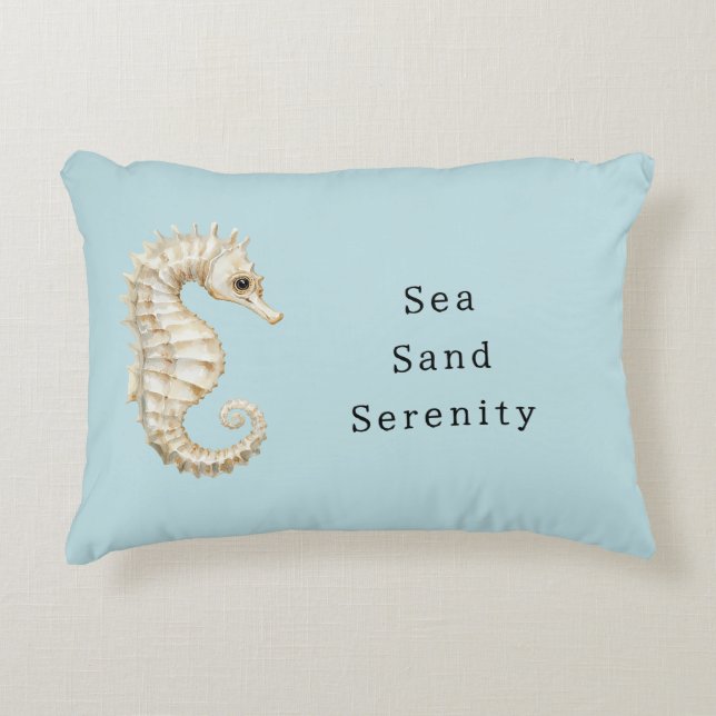 Blue Cream Sea Horses Ocean Bridal Shower Decorative Cushion (Front)