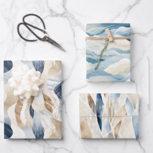 Blue Cream Sea Sand Abstract Wrapping Paper Sheet