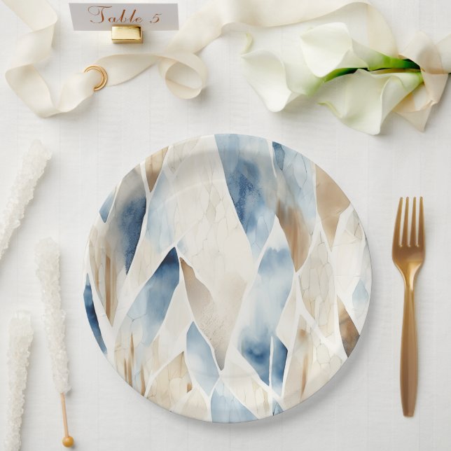 Blue Cream Sea Sand Ocean Beach Paper Plate (Wedding)