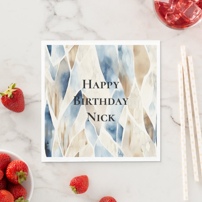 Blue Cream Sea Sand Ocean Serenity Birthday Napkin (Insitu)