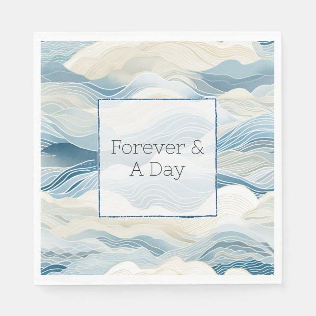 Blue Cream Sea Sand Ocean Waves Beach Napkin (Front)