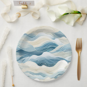Blue Cream Sea Sand Ocean Waves Beach Paper Plate