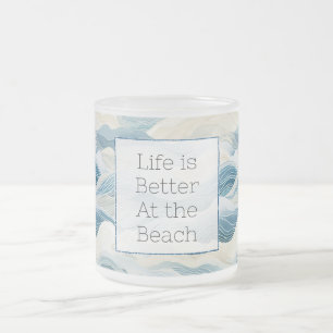 Blue Cream Sea Sand Ocean Waves Frosted Glass Coffee Mug
