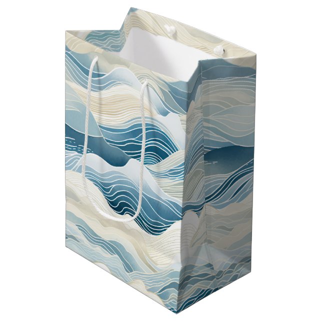 Blue Cream Sea Sand Ocean Waves Medium Gift Bag (Front Angled)