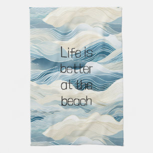 Blue Cream Sea Sand Ocean Waves Tea Towel