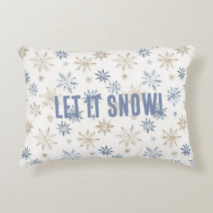 Blue Cream Snowflakes Let It Snow! Decorative Cushion