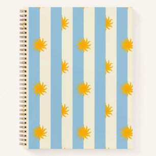 Blue Cream Stripe Gold Sunburst Notebook - L
