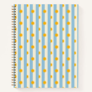 Blue Cream Stripe Gold Sunburst Notebook - M