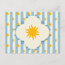Blue Cream Stripe Gold Sunburst Postcard