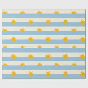 Blue Cream Stripe Gold Sunburst Wrapping Paper