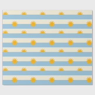 Blue Cream Stripe Gold Sunburst Wrapping Paper