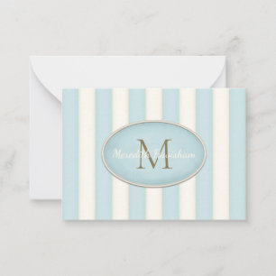 Blue & Cream Stripes Bronze Monogram Custom Card