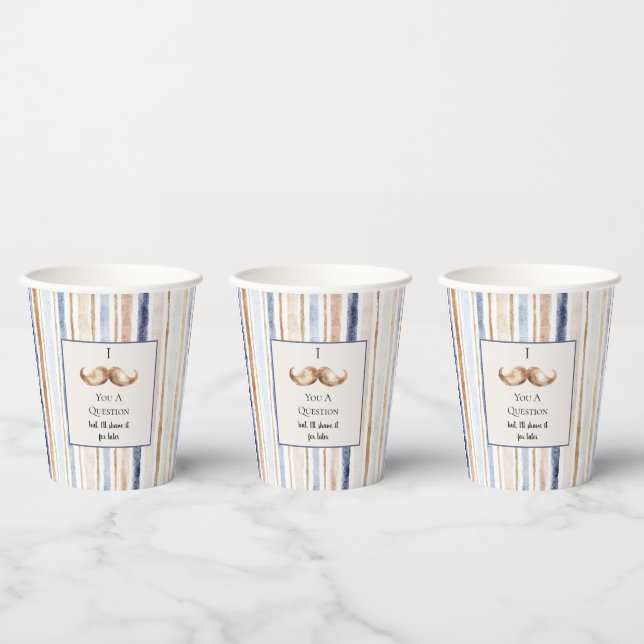 Blue Cream Stripes Moustache You A Question Paper Cups (Multi)