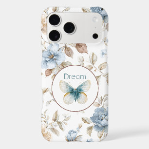 Blue Cream Tan Brown Flowers Butterfly