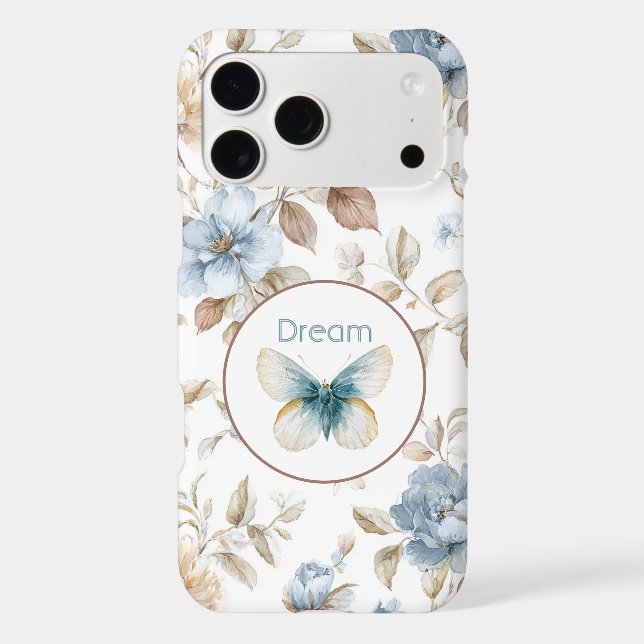 Blue Cream Tan Brown Flowers Butterfly (Back)