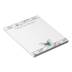 Blue Cream Tan Brown Flowers Butterfly Notepad