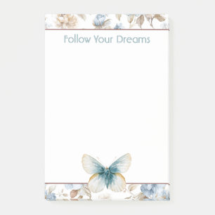 Blue Cream Tan Brown Flowers Butterfly Post-it Notes