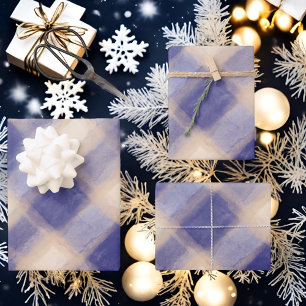 Blue cream tartan plaid farmhouse rustic gingham  wrapping paper sheet
