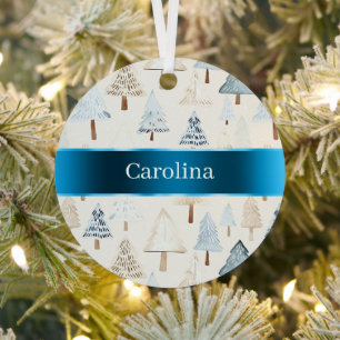 Blue Cream Trees Ribbon Christmas Metal Tree Decoration