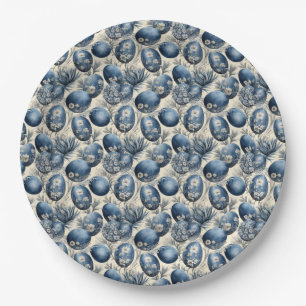 Blue & Cream Vintage Egg Pattern Paper Plate