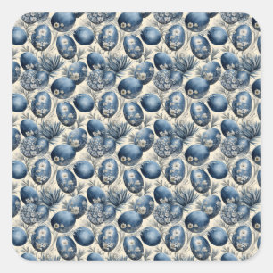 Blue & Cream Vintage Egg Pattern Square Sticker