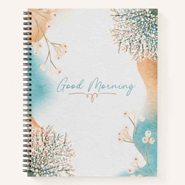 Blue Cream Watercolor Abstract Background Floral Notebook (Front)