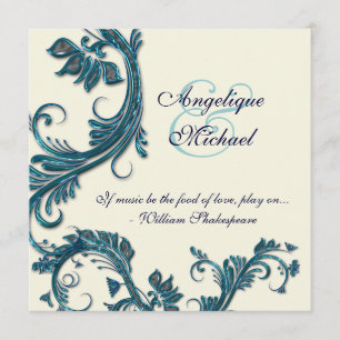 Blue cream wedding anniversary engagement invitation