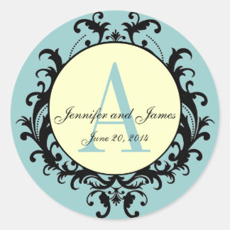 Blue Cream Wedding Monogram A Names Date Label