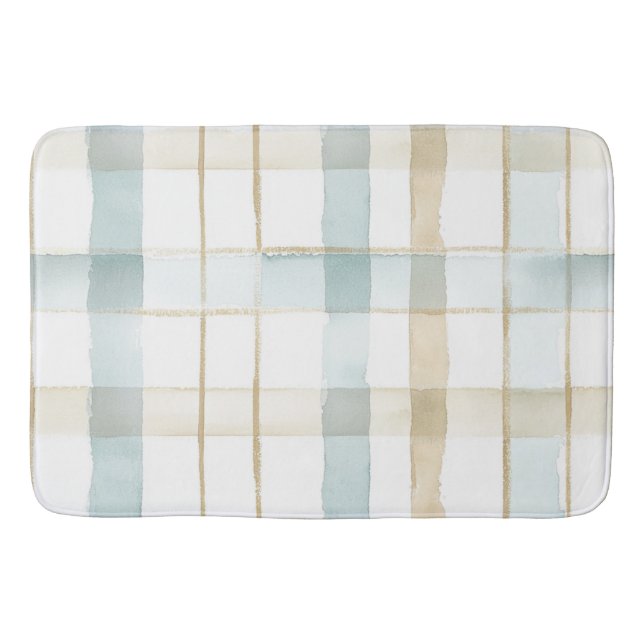 Blue Cream White Plaid Bridal Shower Bath Mat (Front)