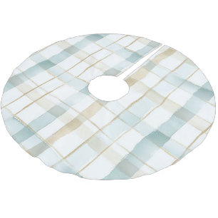 Blue Cream White Plaid Christmas Brushed Polyester Tree Skirt