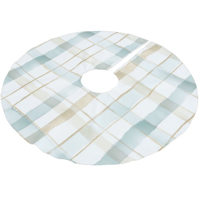 Blue Cream White Plaid Christmas Brushed Polyester Tree Skirt (Angled)