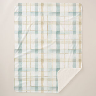 Blue Cream White Plaid Sherpa Blanket