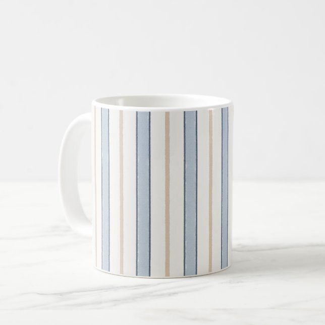 Blue Cream White Stripes Coffee Mug (Front Left)