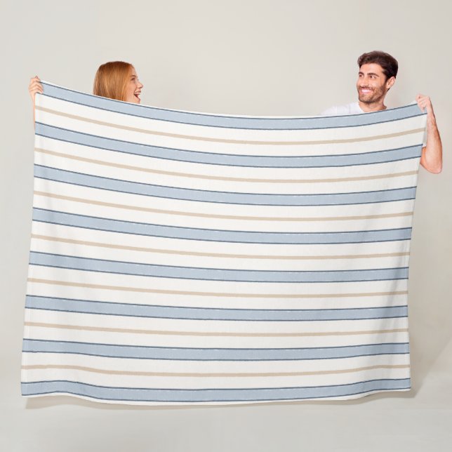 Blue Cream White Stripes   Fleece Blanket (In Situ)