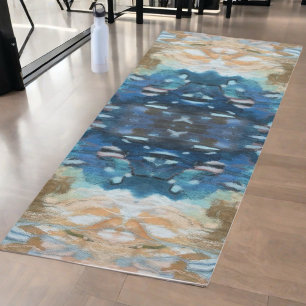 Blue cream yellow teal abstract watercolor modern  yoga mat