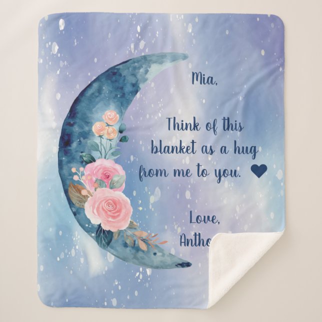 Blue Crescent Moon Custom Message  Sherpa Blanket (Front)