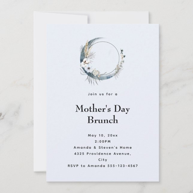 Blue Crescent Moon Mother's Day Brunch Invitation (Front)
