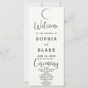 Blue Crescent Moon White Cream Wedding Program